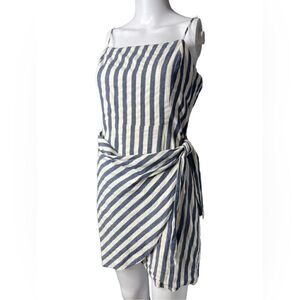 Aqua Bloomingdales Square Neck Striped Faux Wrap Mini Dress Blue White Medium